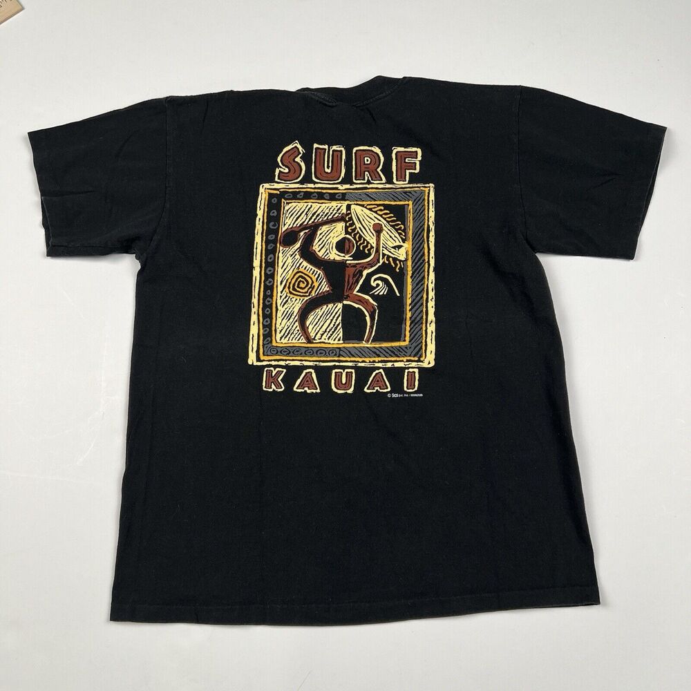 Surf Kauai Surfing Black Single Stitch T Shirt Mens Large Hawaii Rivaltees